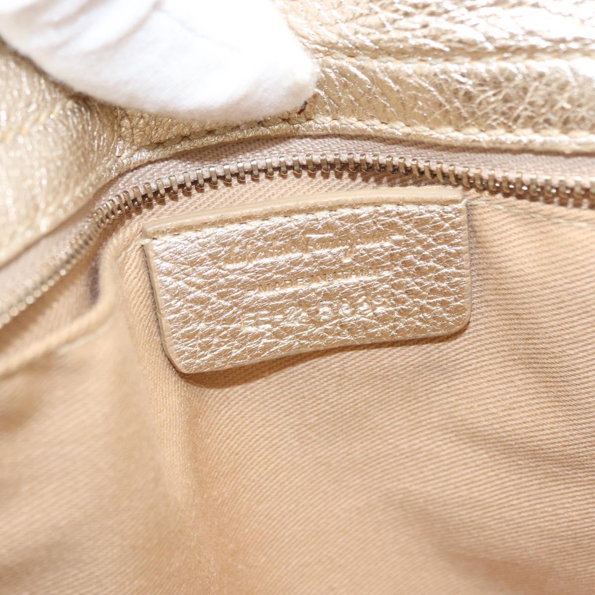 Salvatore Ferragamo Gancini Shoulder Bag Leather Gold Auth 153960