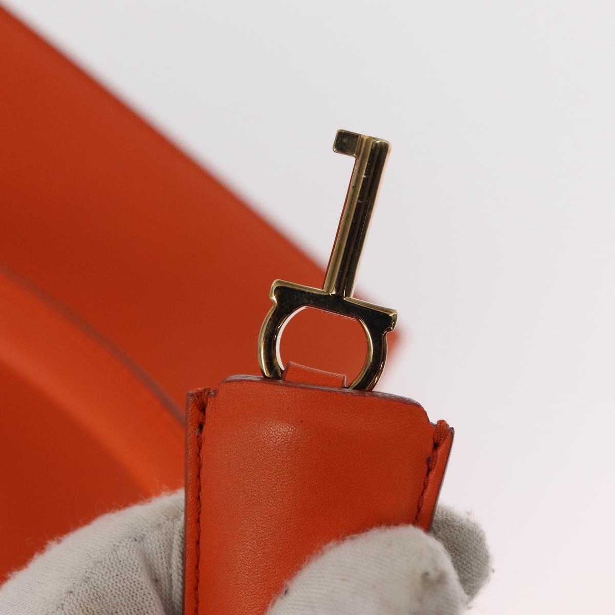 Salvatore Ferragamo Gancini Hand Bag Leather Orange Gold Auth 153961V
