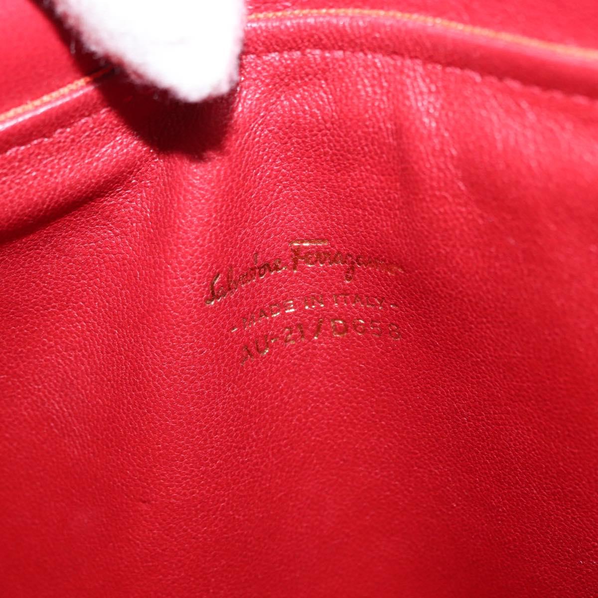 Salvatore Ferragamo Gancini Hand Bag Leather Orange Gold Auth 153961V