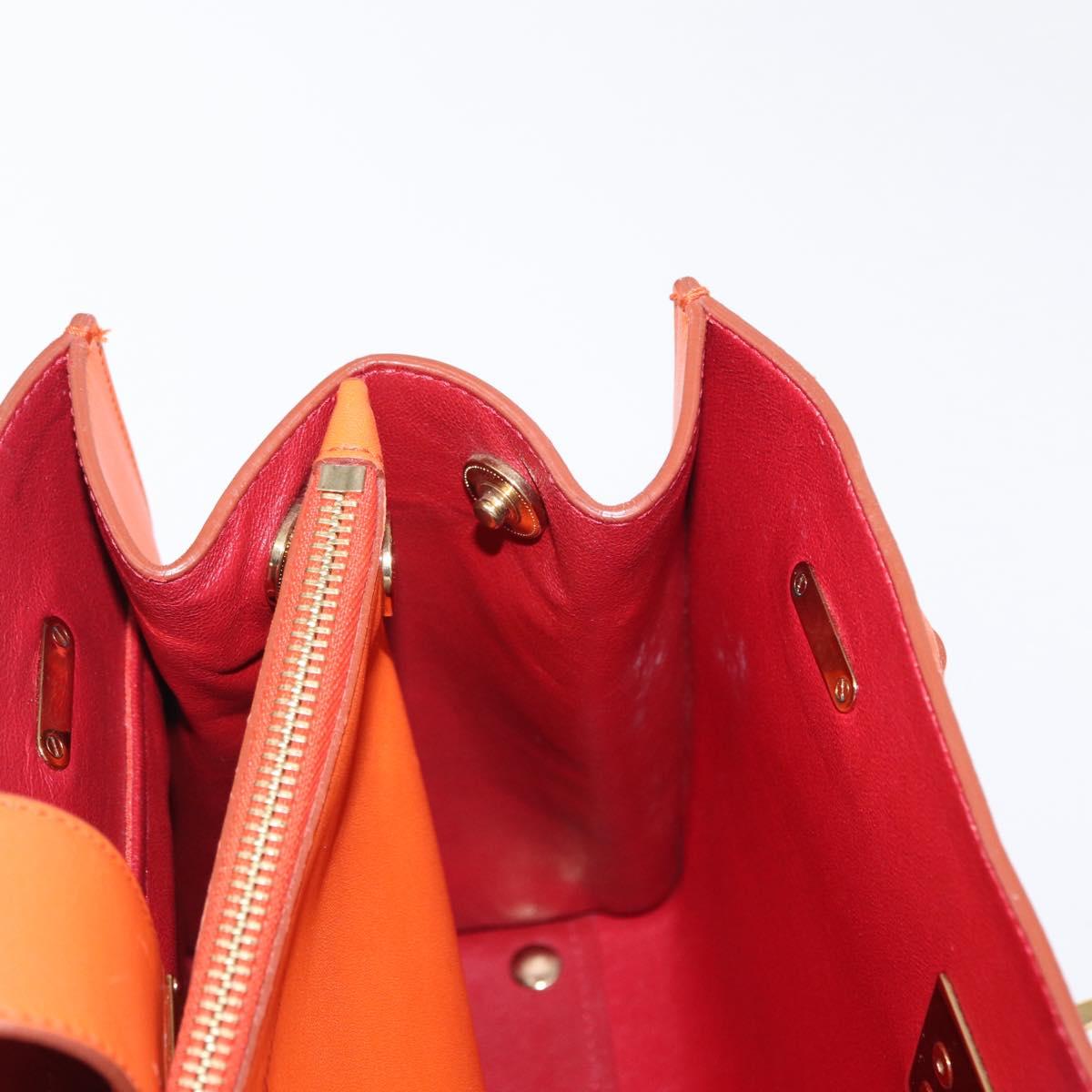 Salvatore Ferragamo Gancini Hand Bag Leather Orange Gold Auth 153961V