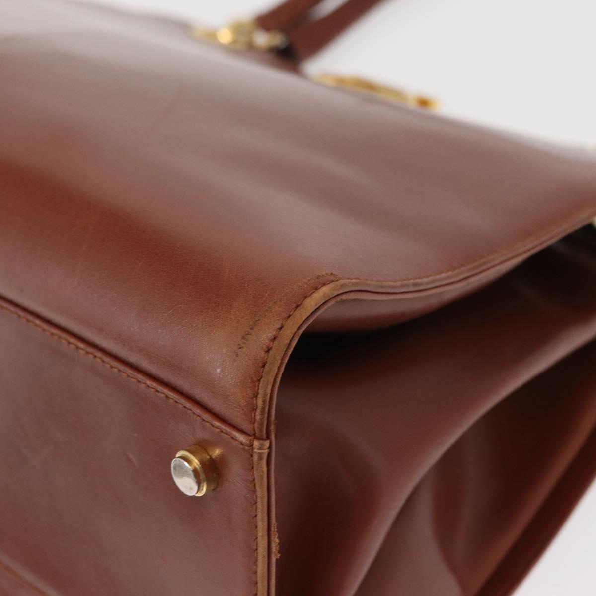 Salvatore Ferragamo Gancini Hand Bag Leather 2way Brown Gold Auth 153962