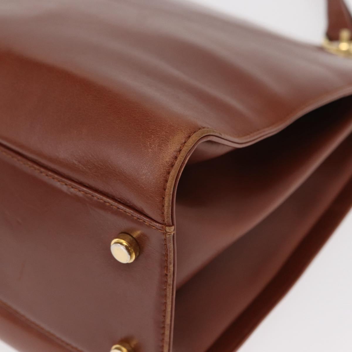 Salvatore Ferragamo Gancini Hand Bag Leather 2way Brown Gold Auth 153962
