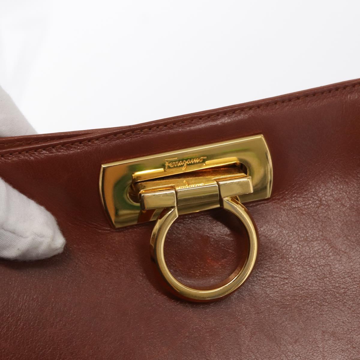 Salvatore Ferragamo Gancini Hand Bag Leather 2way Brown Gold Auth 153962