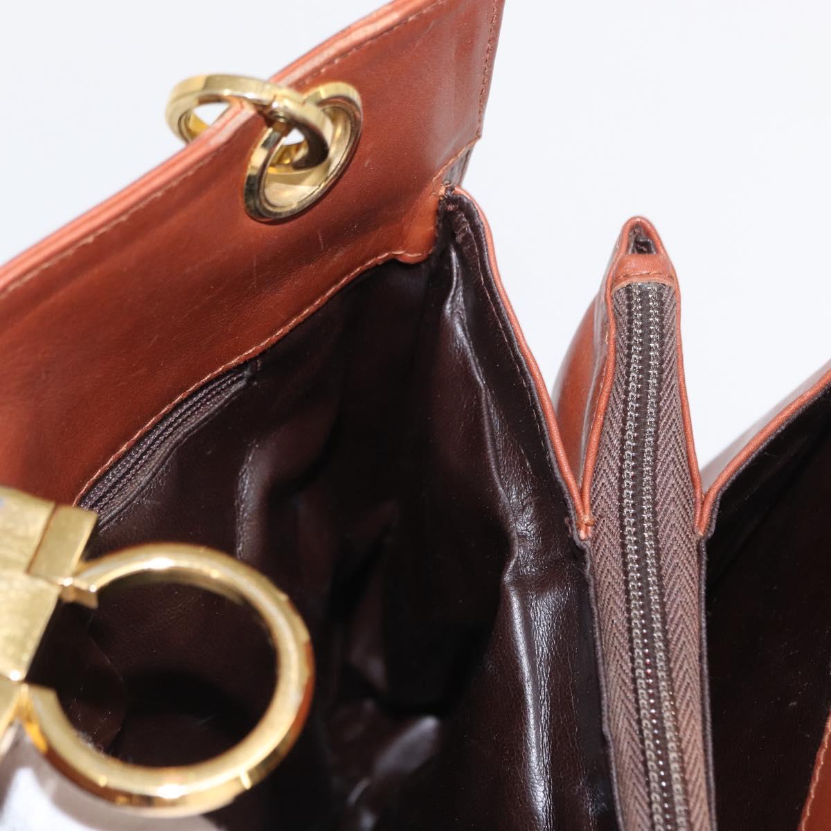 Salvatore Ferragamo Gancini Hand Bag Leather 2way Brown Gold Auth 153962