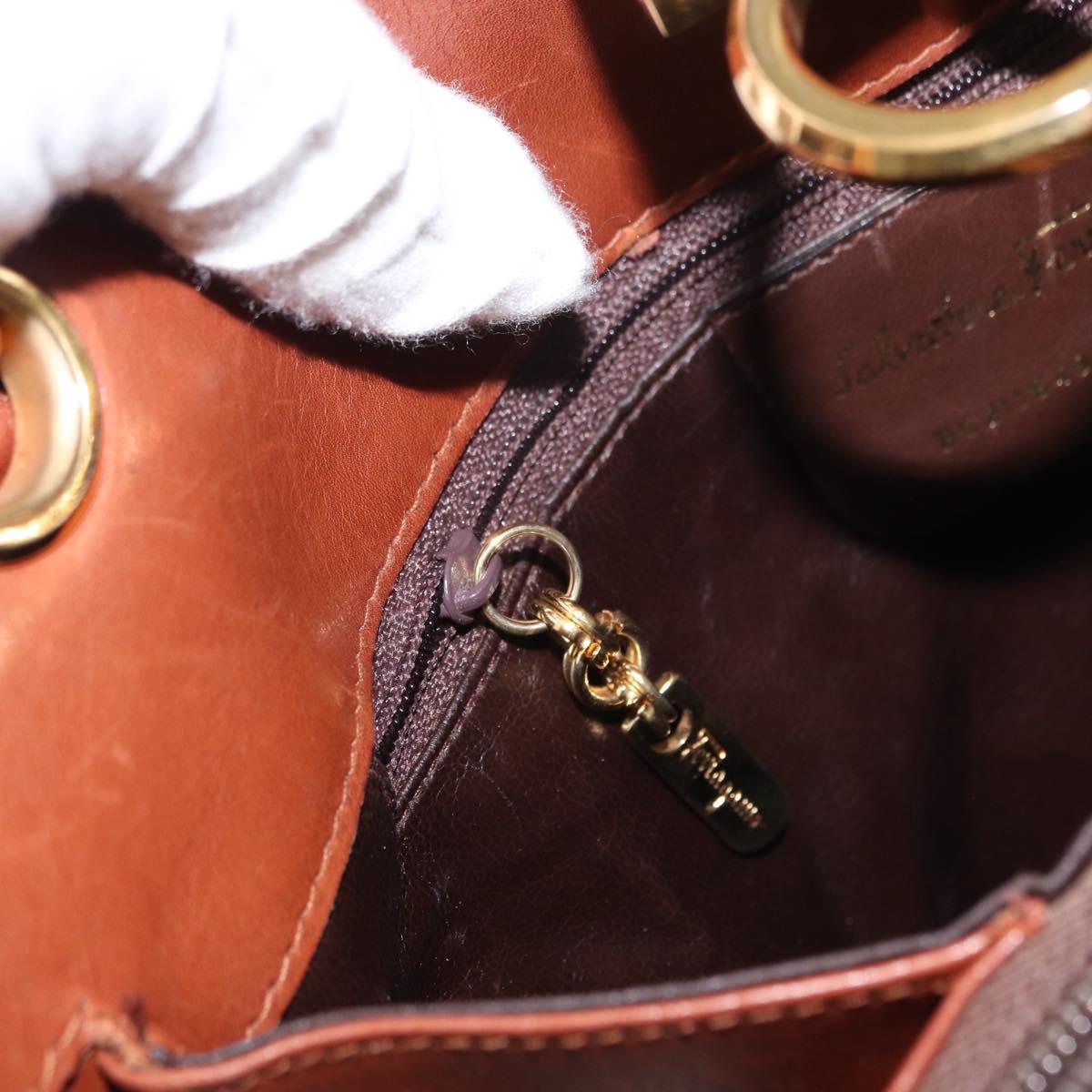 Salvatore Ferragamo Gancini Hand Bag Leather 2way Brown Gold Auth 153962