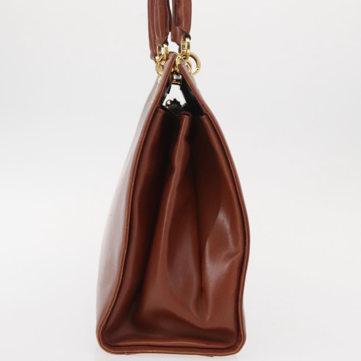 Salvatore Ferragamo Gancini Hand Bag Leather 2way Brown Gold Auth 153962