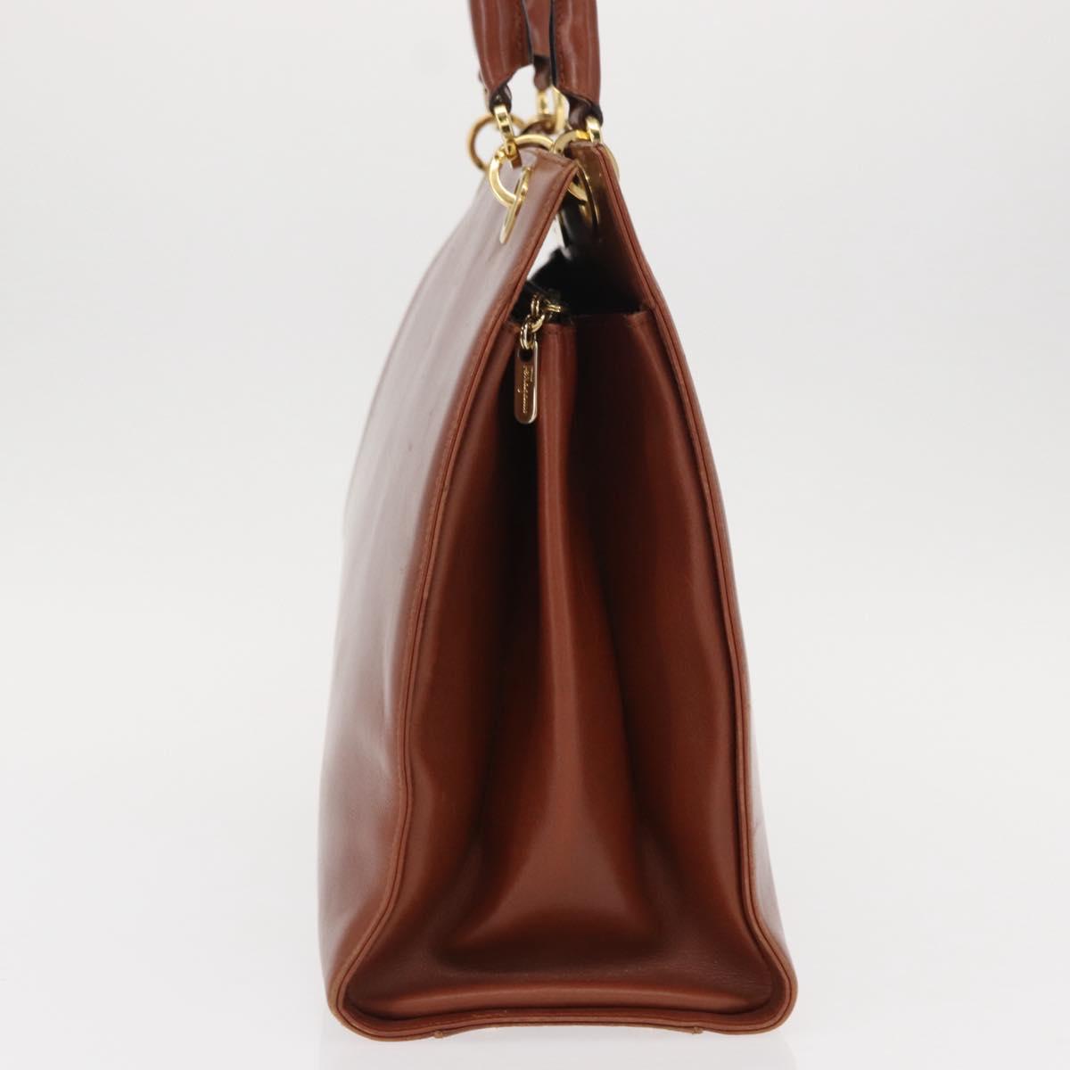 Salvatore Ferragamo Gancini Hand Bag Leather 2way Brown Gold Auth 153962