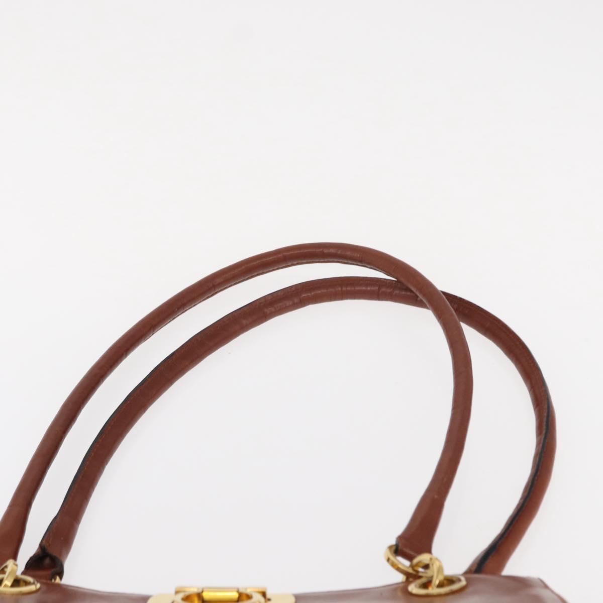 Salvatore Ferragamo Gancini Hand Bag Leather 2way Brown Gold Auth 153962