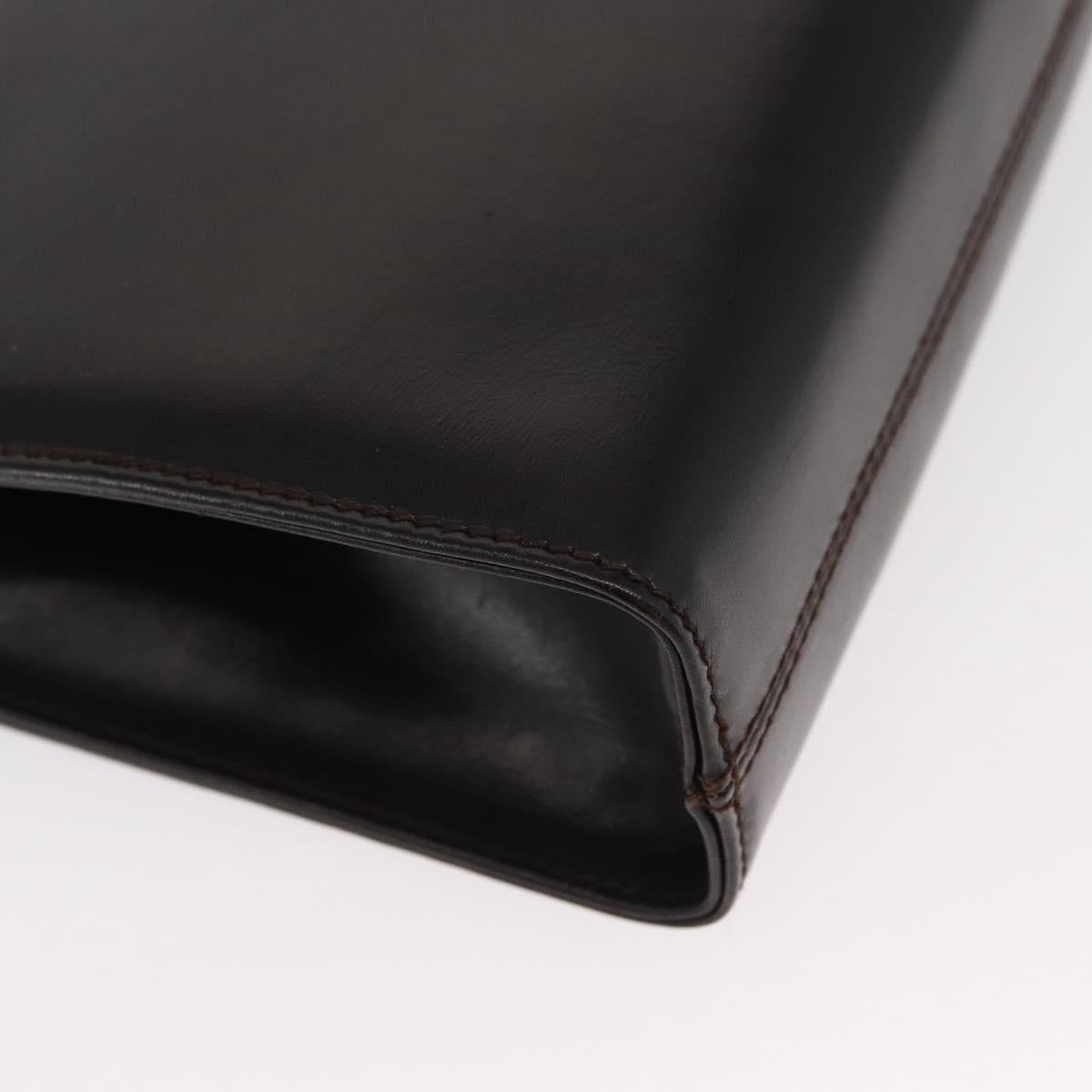 Salvatore Ferragamo Gancini Chain Hand Bag Leather Dark Brown Gold Auth 153963