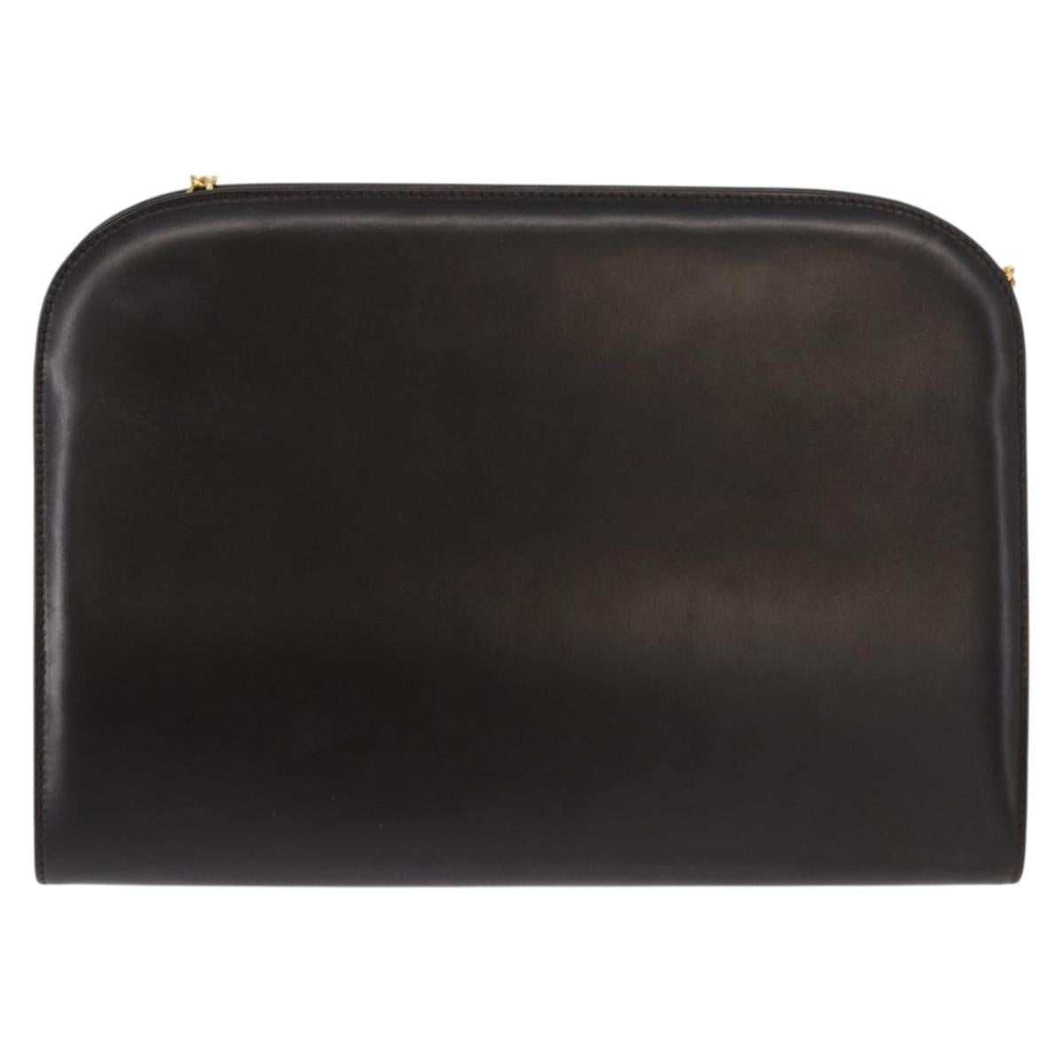 Salvatore Ferragamo Gancini Chain Hand Bag Leather Dark Brown Gold Auth 153963