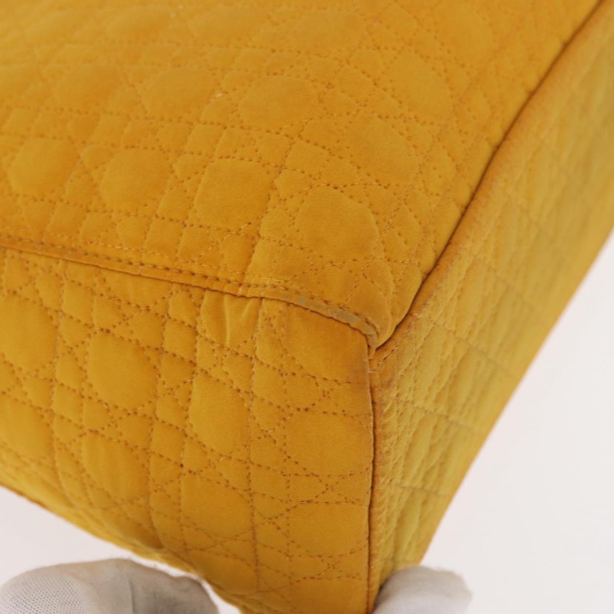 Christian Dior Lady Dior Canage Hand Bag Nylon Yellow Gold Auth 153964