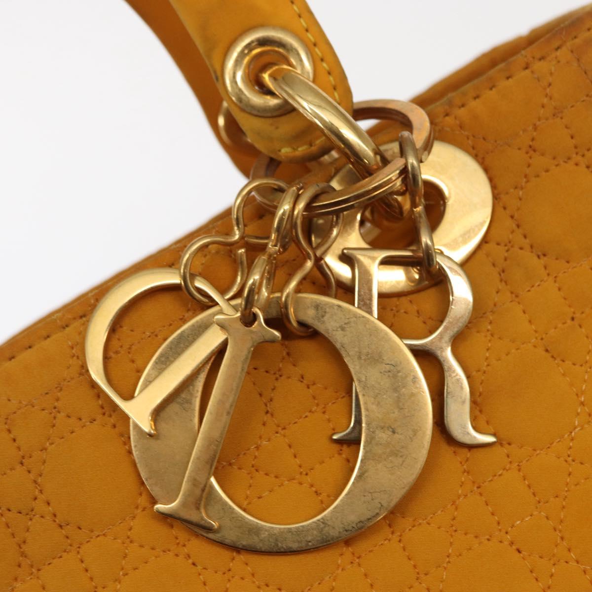 Christian Dior Lady Dior Canage Hand Bag Nylon Yellow Gold Auth 153964