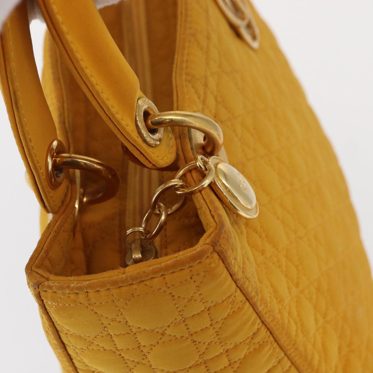 Christian Dior Lady Dior Canage Hand Bag Nylon Yellow Gold Auth 153964