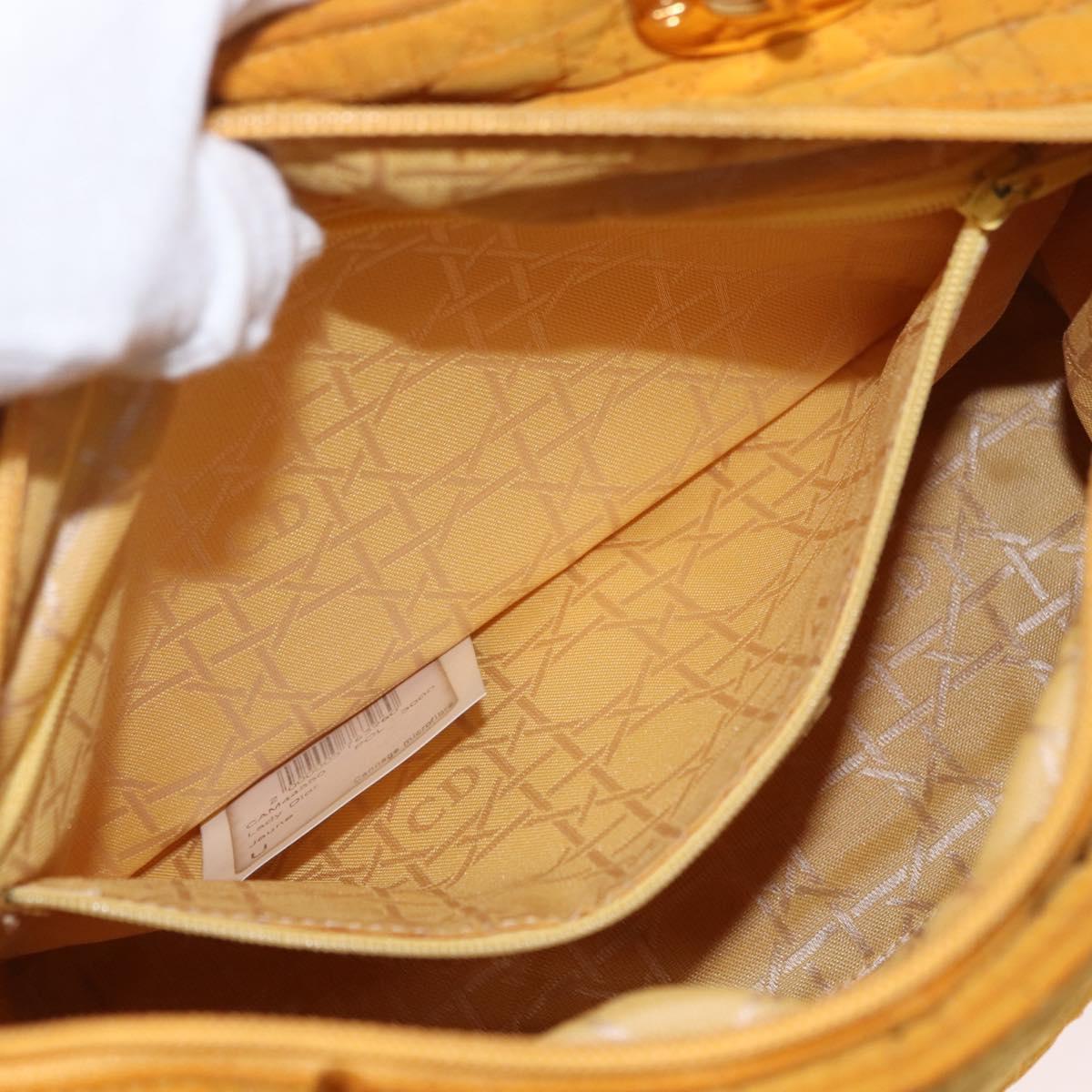 Christian Dior Lady Dior Canage Hand Bag Nylon Yellow Gold Auth 153964