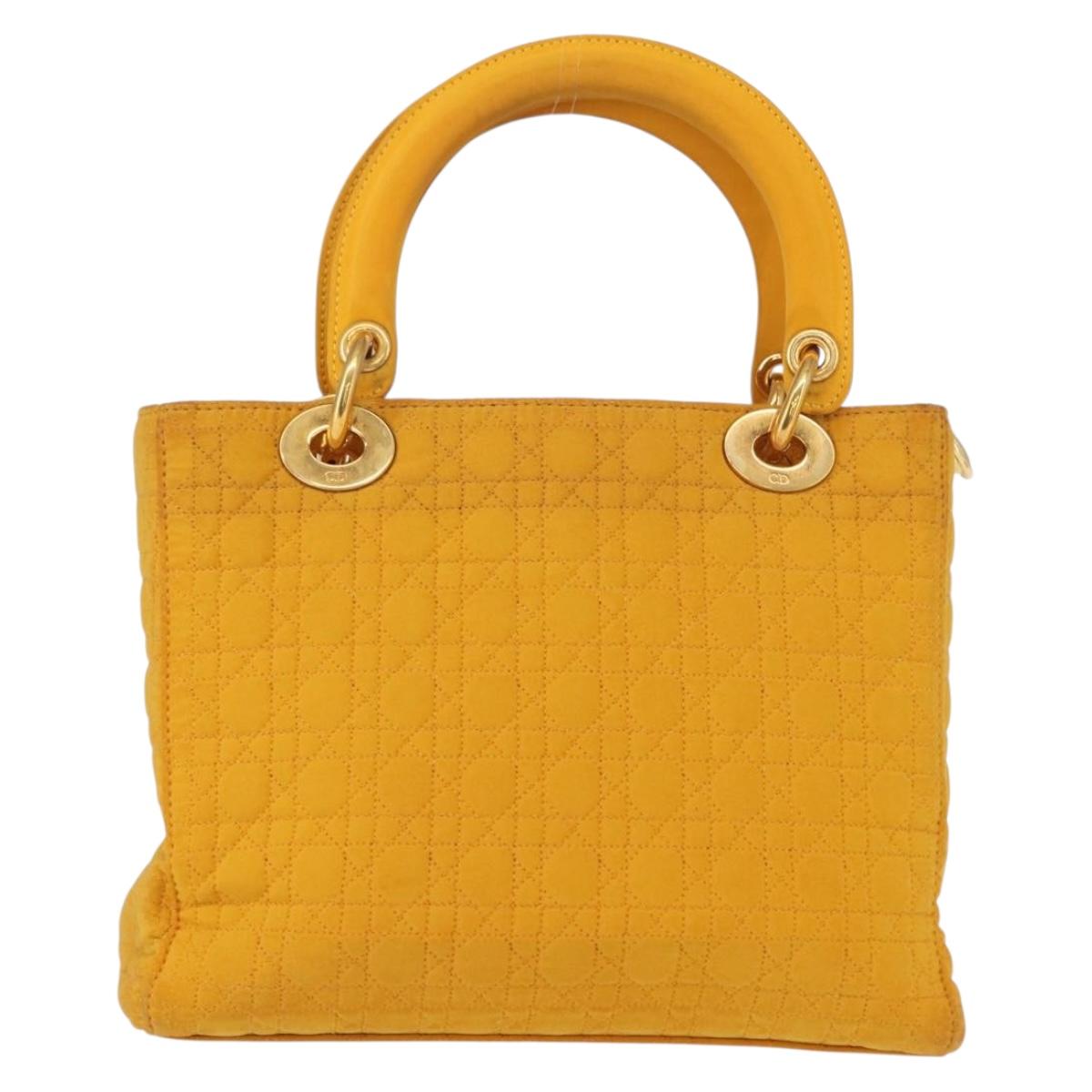 Christian Dior Lady Dior Canage Hand Bag Nylon Yellow Gold Auth 153964