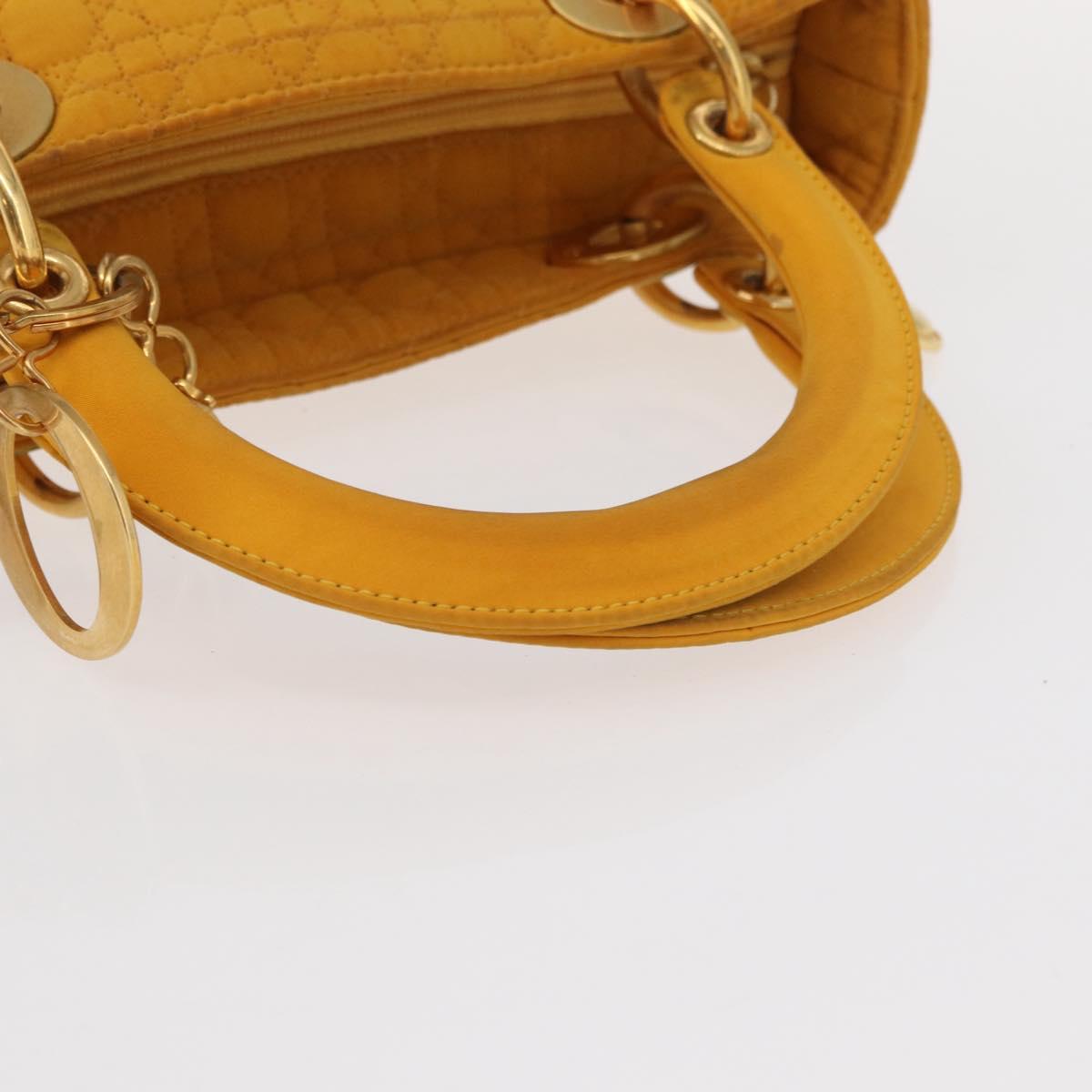 Christian Dior Lady Dior Canage Hand Bag Nylon Yellow Gold Auth 153964