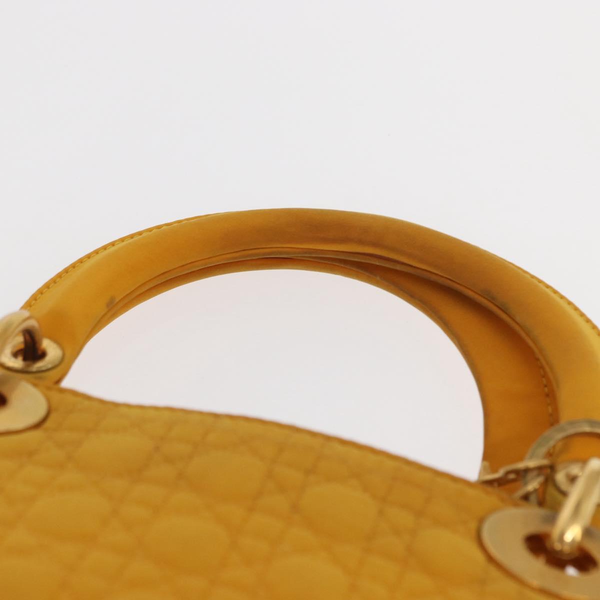 Christian Dior Lady Dior Canage Hand Bag Nylon Yellow Gold Auth 153964