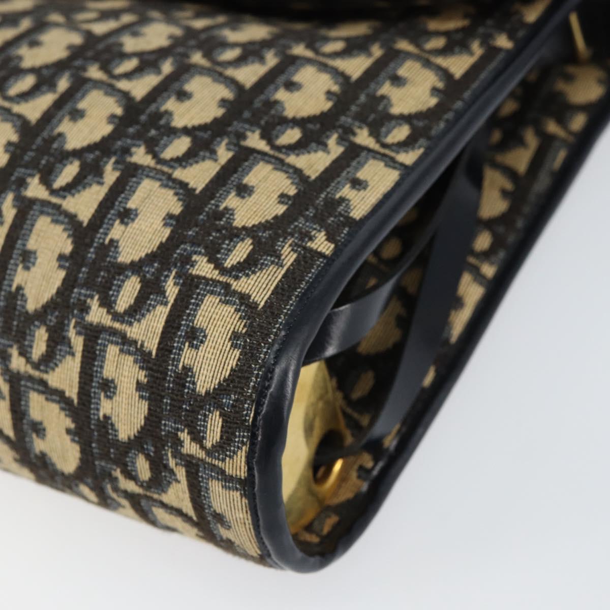 Christian Dior Trotter Canvas Shoulder Bag Navy Gold Auth 153965