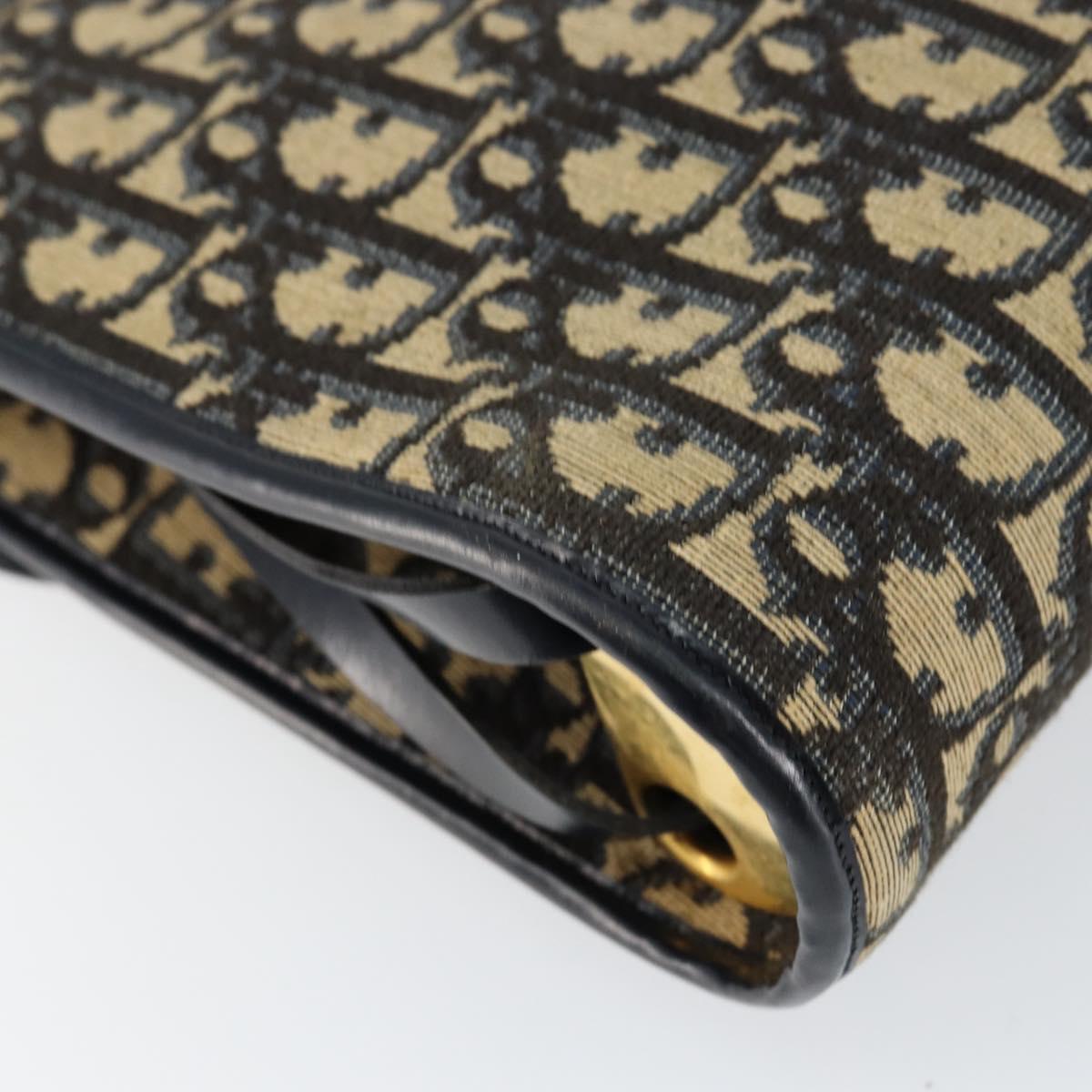 Christian Dior Trotter Canvas Shoulder Bag Navy Gold Auth 153965
