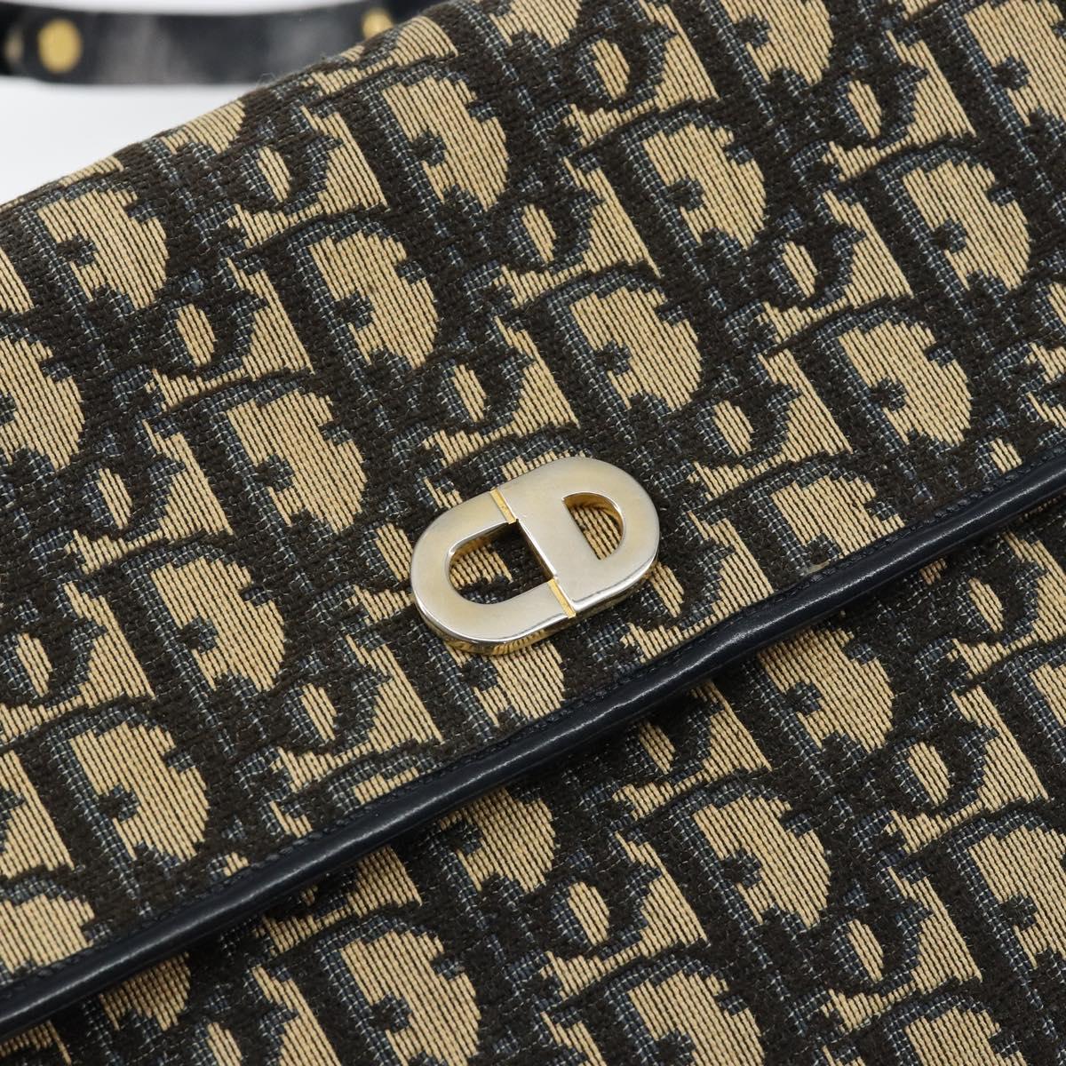 Christian Dior Trotter Canvas Shoulder Bag Navy Gold Auth 153965