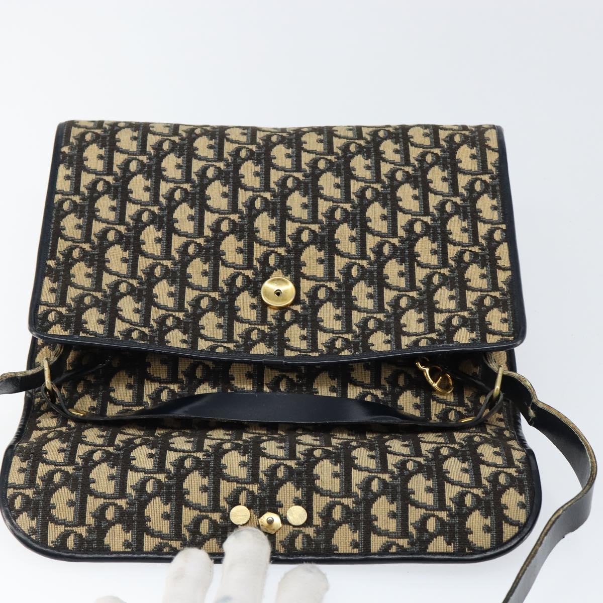 Christian Dior Trotter Canvas Shoulder Bag Navy Gold Auth 153965