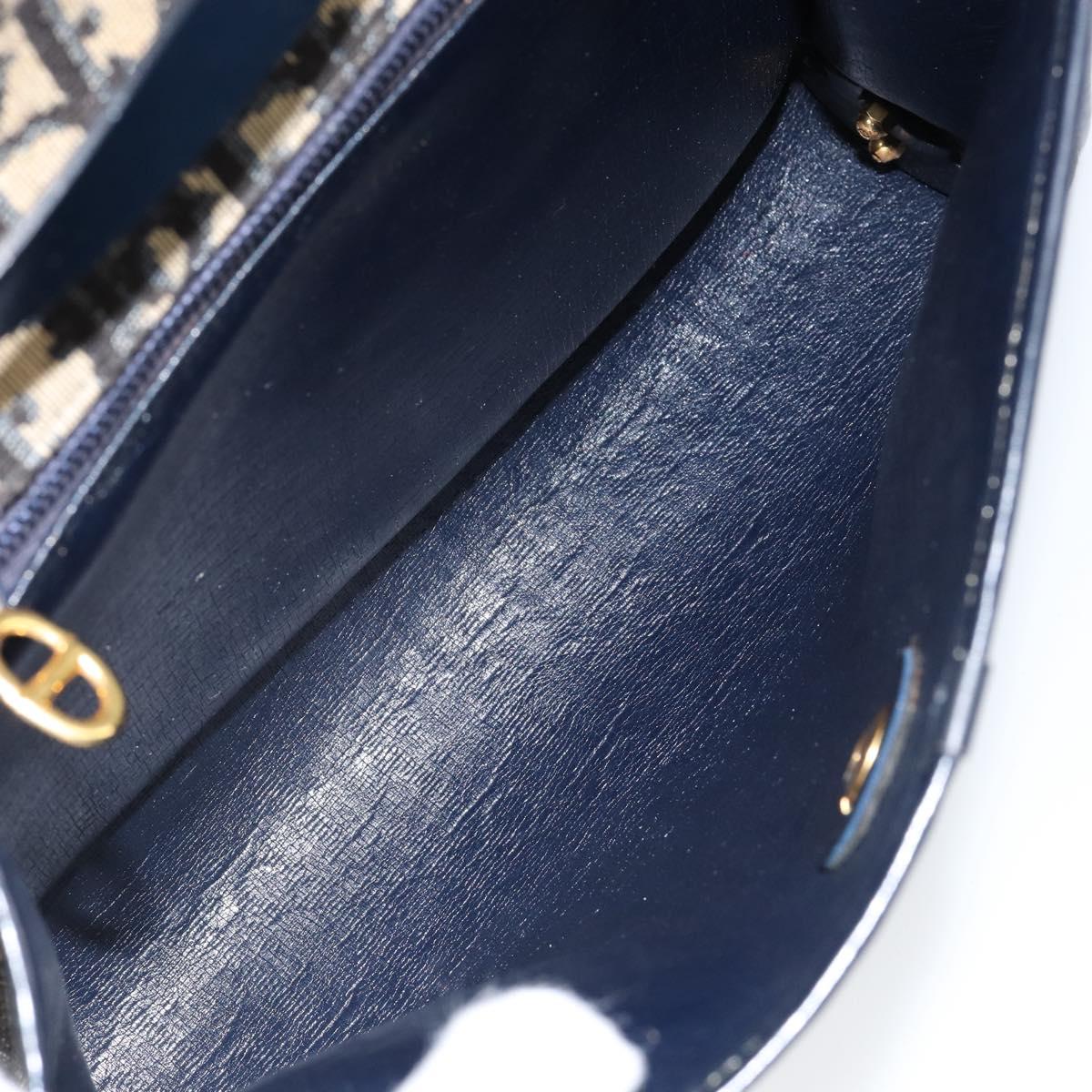 Christian Dior Trotter Canvas Shoulder Bag Navy Gold Auth 153965
