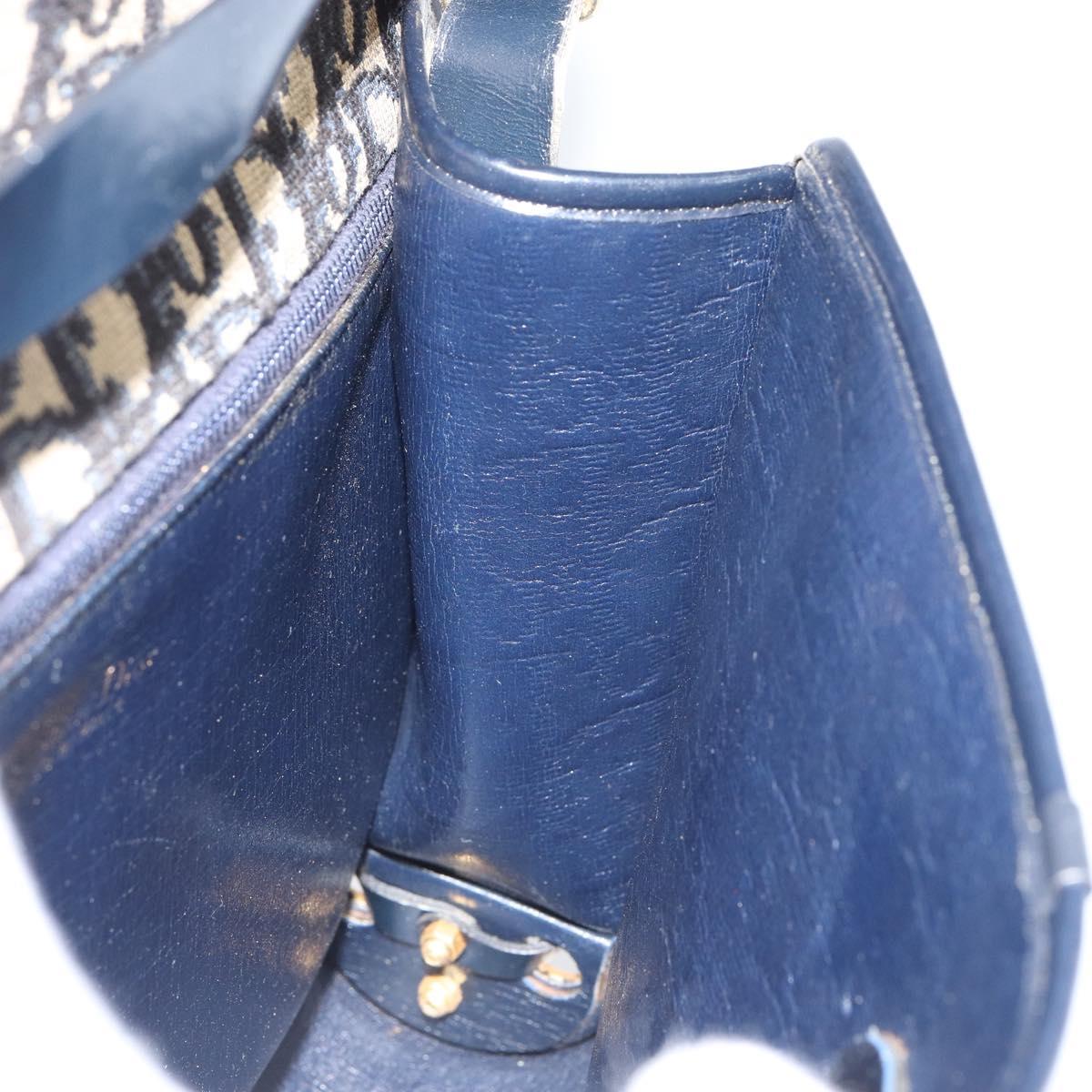 Christian Dior Trotter Canvas Shoulder Bag Navy Gold Auth 153965