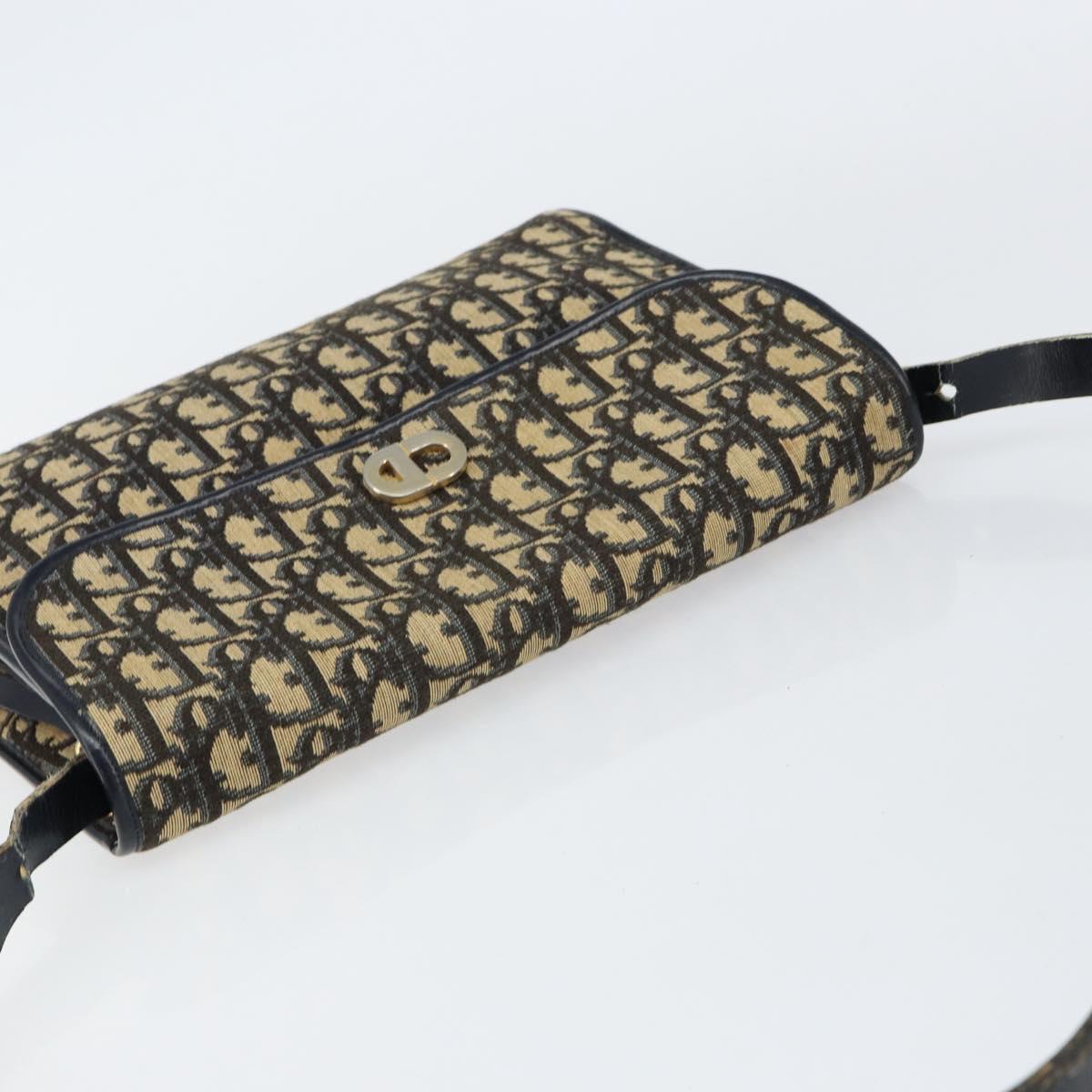 Christian Dior Trotter Canvas Shoulder Bag Navy Gold Auth 153965