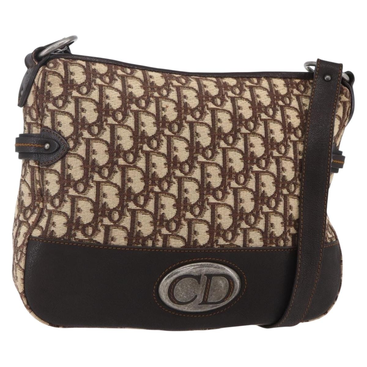 Christian Dior Trotter Canvas Shoulder Bag Brown Auth 153966V