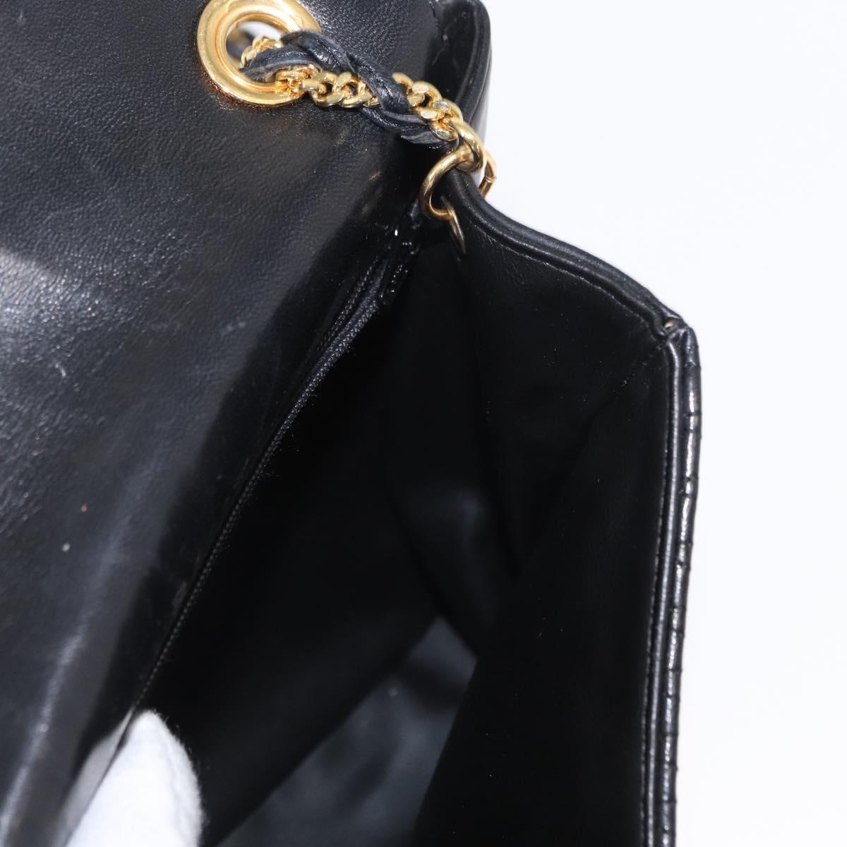 BALLY Chain Shoulder Bag Leather Black Gold Auth 153967