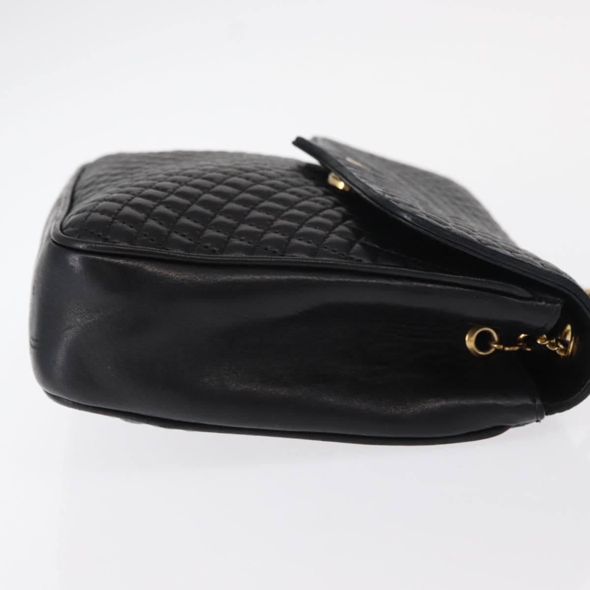 BALLY Chain Shoulder Bag Leather Black Gold Auth 153967