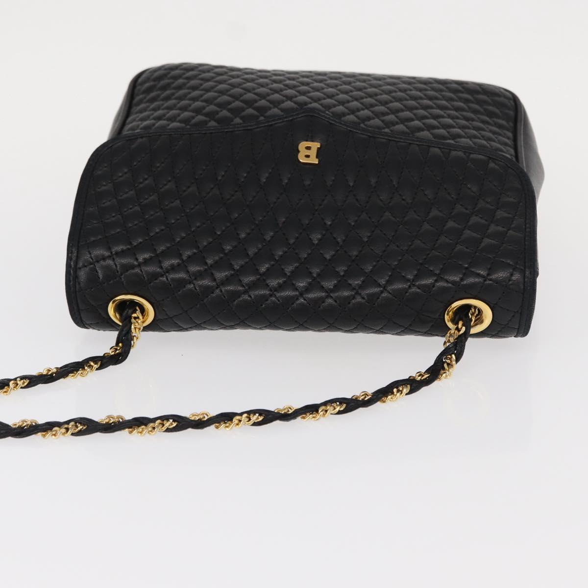 BALLY Chain Shoulder Bag Leather Black Gold Auth 153967