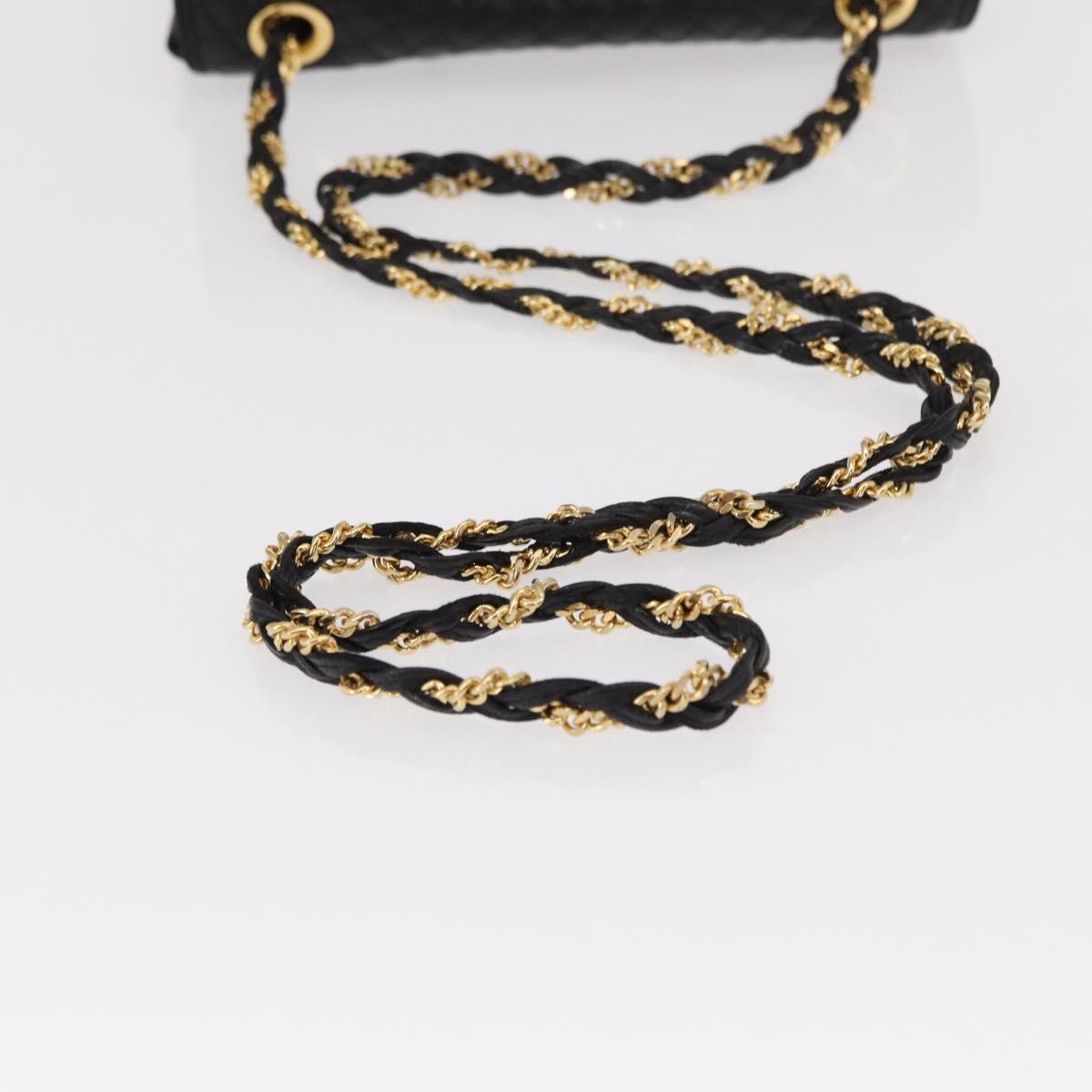 BALLY Chain Shoulder Bag Leather Black Gold Auth 153967