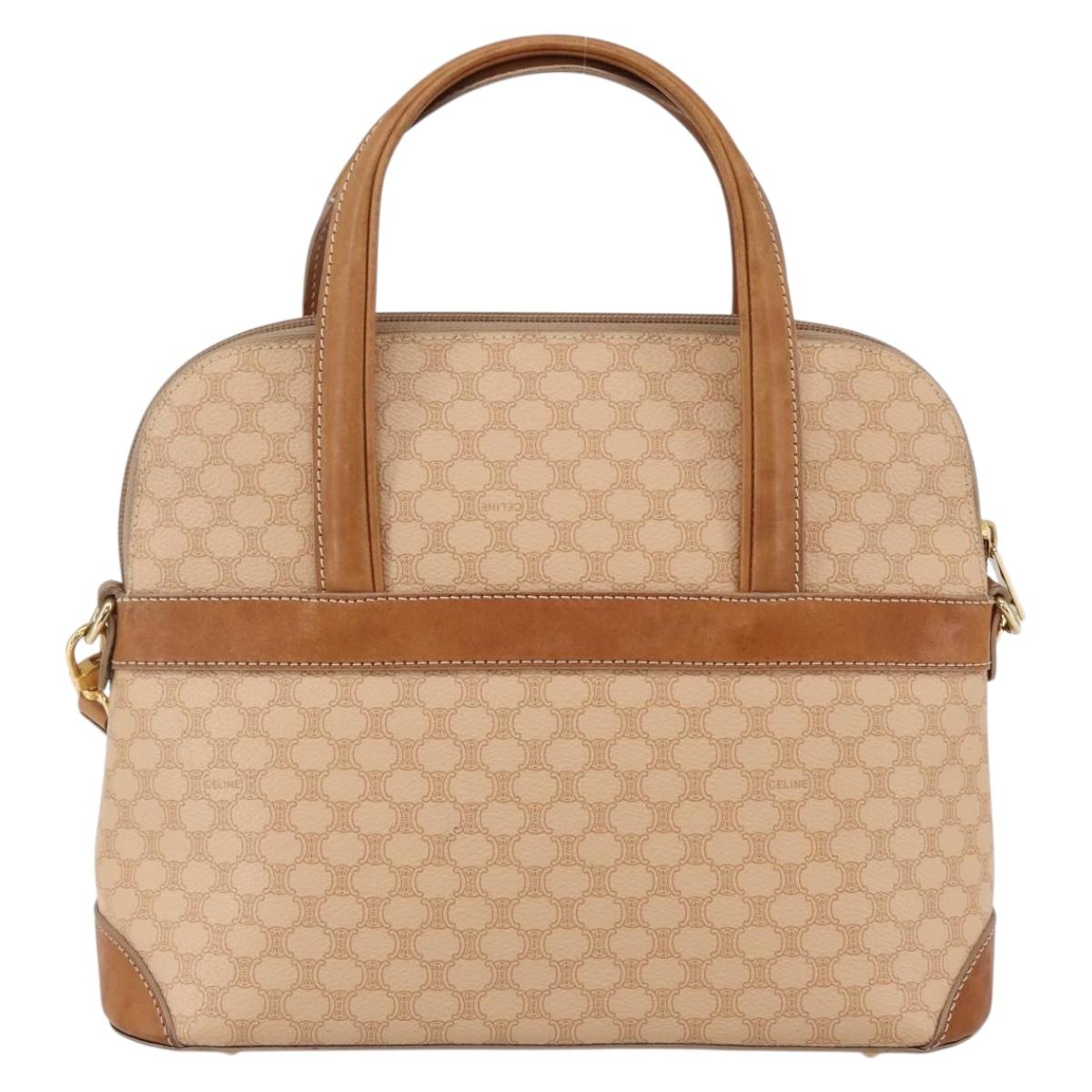 CELINE Macadam Canvas Hand Bag PVC 2way Beige Gold Auth 153970