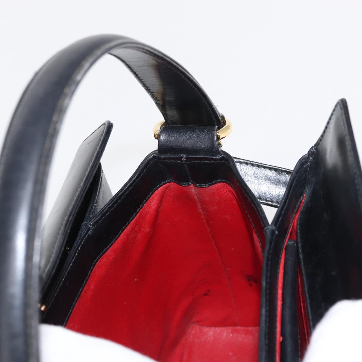 GUCCI Bamboo Hand Bag Leather 2way Black Gold Auth 153972