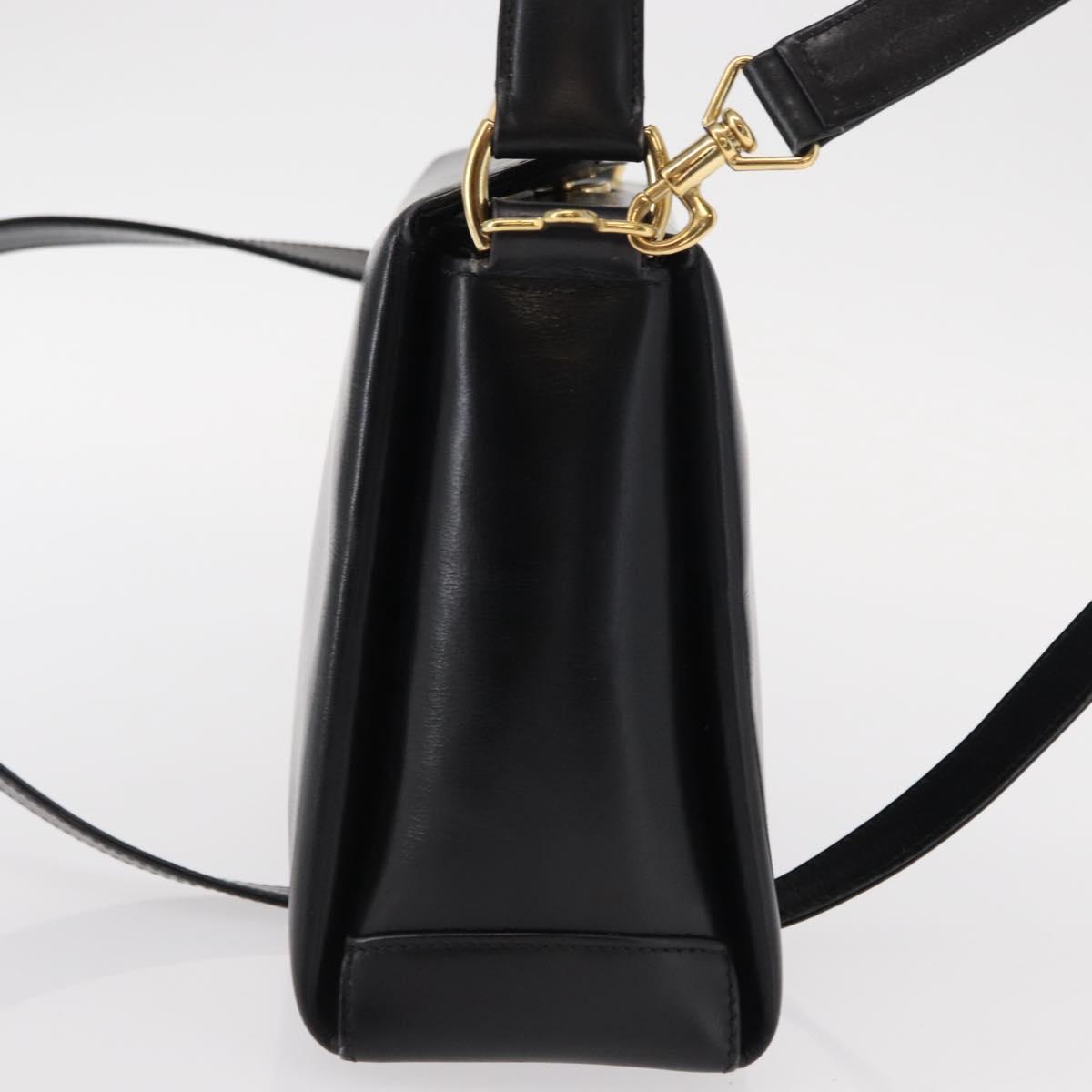 GUCCI Bamboo Hand Bag Leather 2way Black Gold Auth 153972