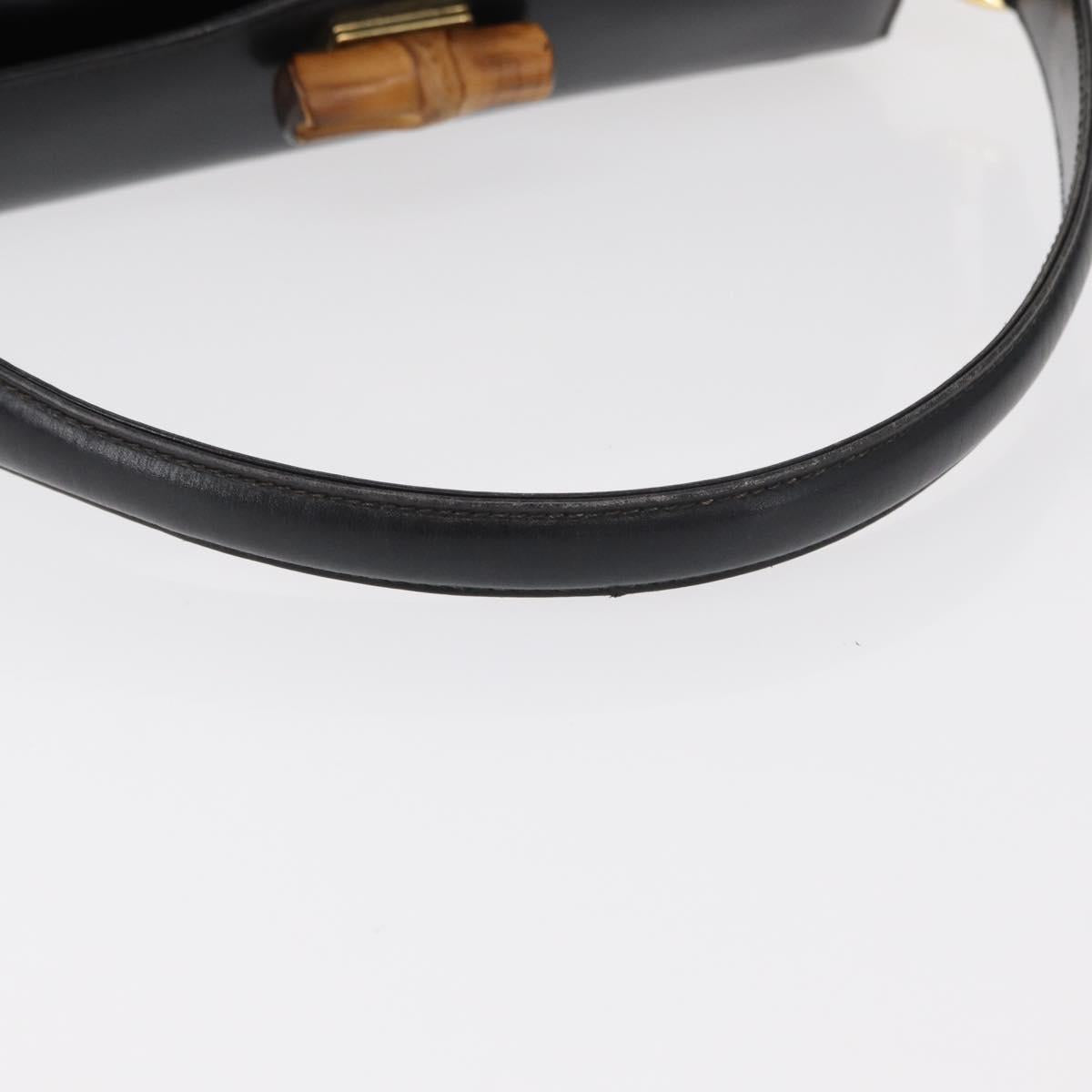 GUCCI Bamboo Hand Bag Leather 2way Black Gold Auth 153972