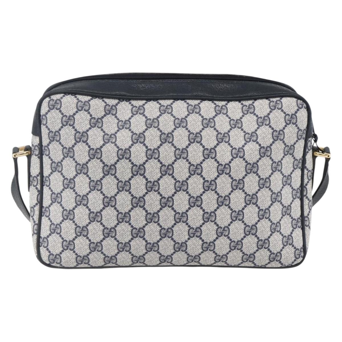 GUCCI GG Supreme Sherry Line Shoulder Bag PVC Navy Gold 904 02 063 Auth 153974