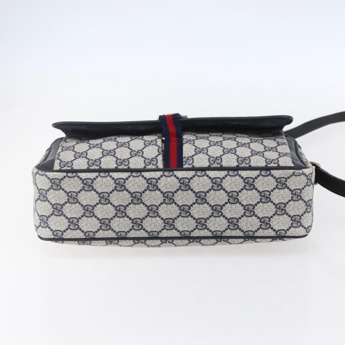 GUCCI GG Supreme Sherry Line Shoulder Bag PVC Navy Gold 904 02 063 Auth 153974