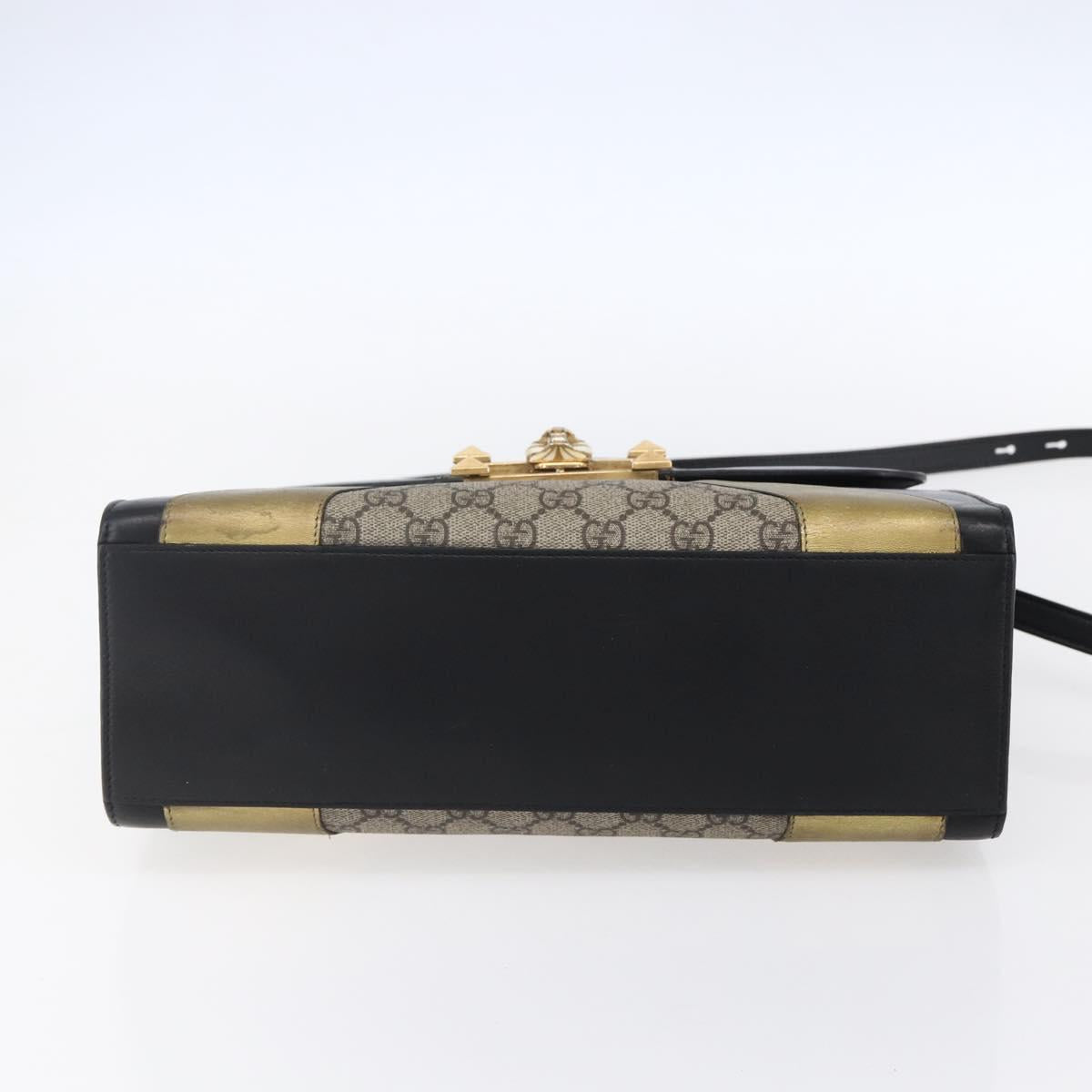 GUCCI GG Supreme Cat Head Hand Bag PVC 2way Beige Gold 476435 Auth 153975