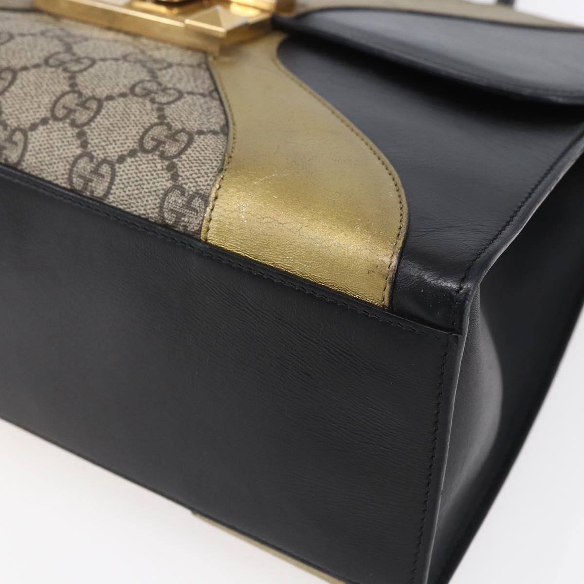 GUCCI GG Supreme Cat Head Hand Bag PVC 2way Beige Gold 476435 Auth 153975