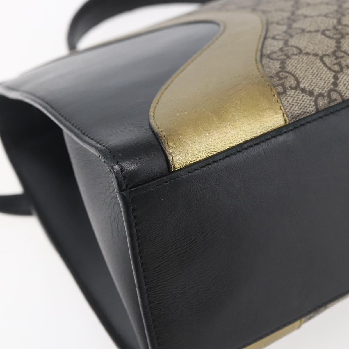 GUCCI GG Supreme Cat Head Hand Bag PVC 2way Beige Gold 476435 Auth 153975