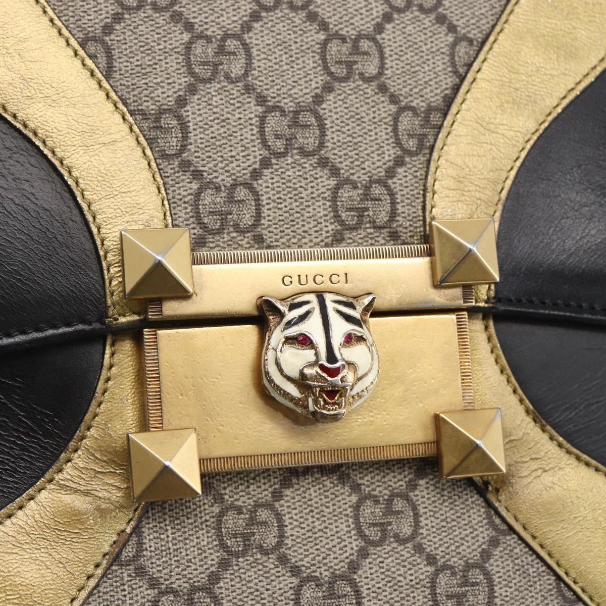 GUCCI GG Supreme Cat Head Hand Bag PVC 2way Beige Gold 476435 Auth 153975