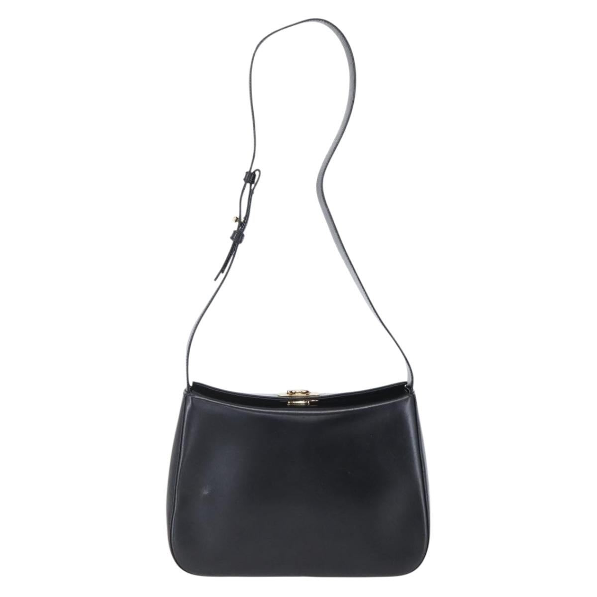 Salvatore Ferragamo Gancini Shoulder Bag Leather Black Gold Auth 153976