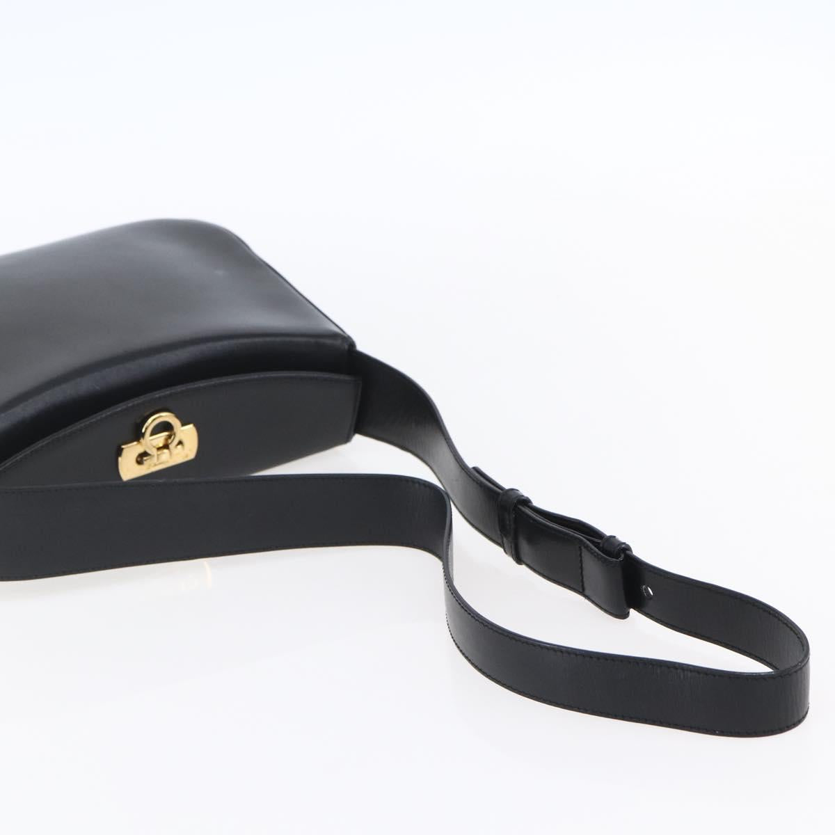 Salvatore Ferragamo Gancini Shoulder Bag Leather Black Gold Auth 153976