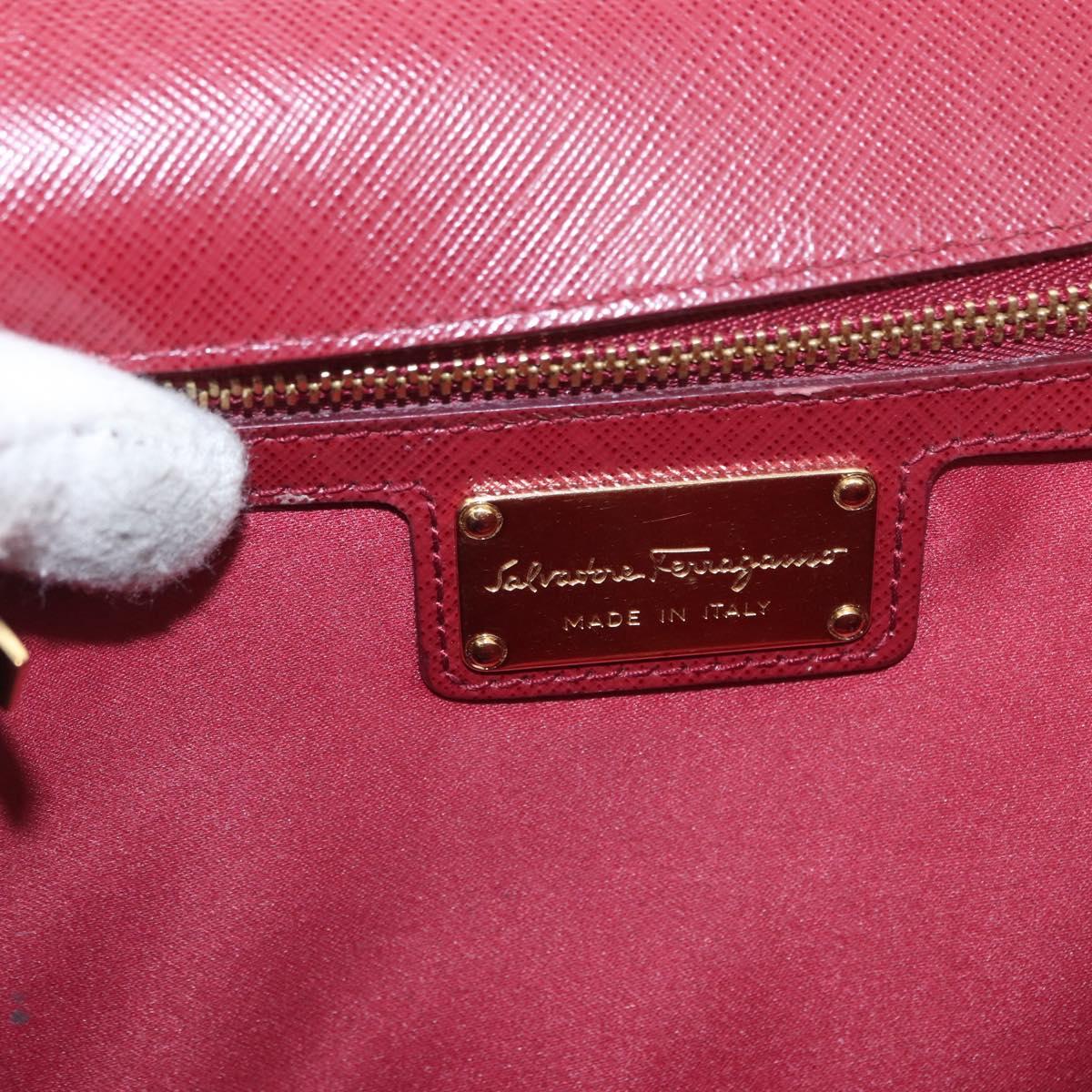 Salvatore Ferragamo Vala Chain Shoulder Bag Leather Bordeaux Gold Auth 153977