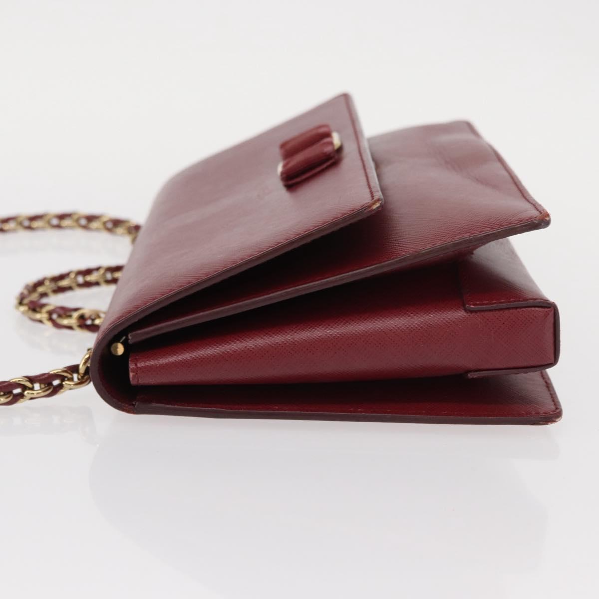 Salvatore Ferragamo Vala Chain Shoulder Bag Leather Bordeaux Gold Auth 153977