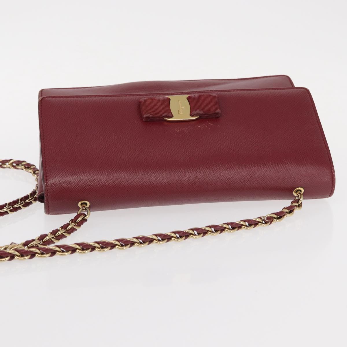 Salvatore Ferragamo Vala Chain Shoulder Bag Leather Bordeaux Gold Auth 153977