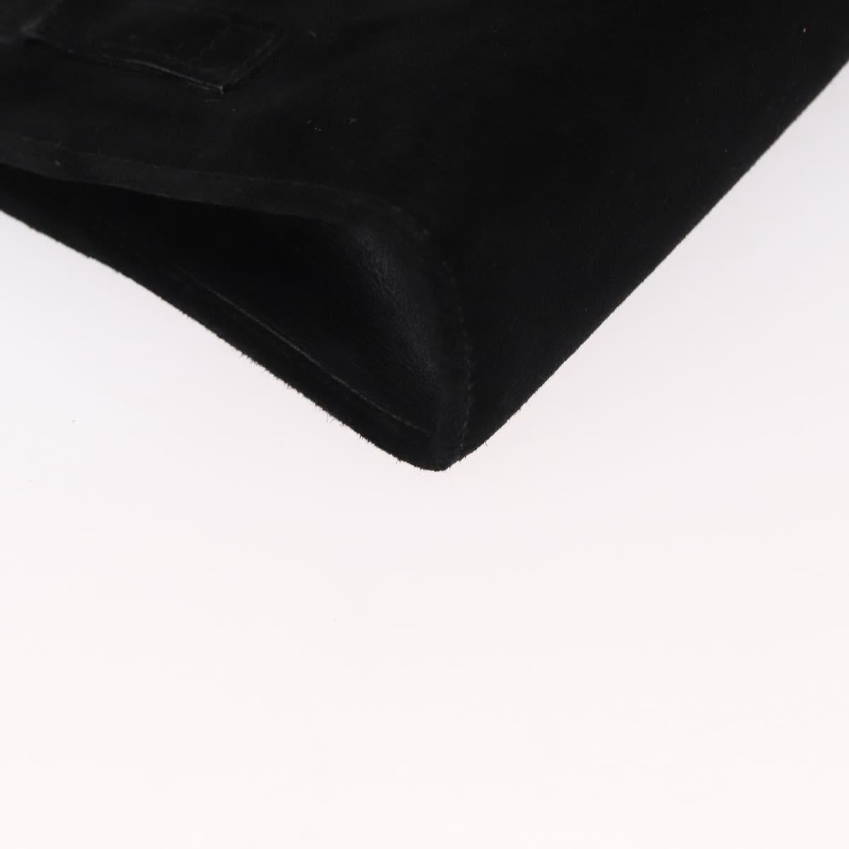 Salvatore Ferragamo Chain Gancini Shoulder Bag Suede Black Gold Auth 153978