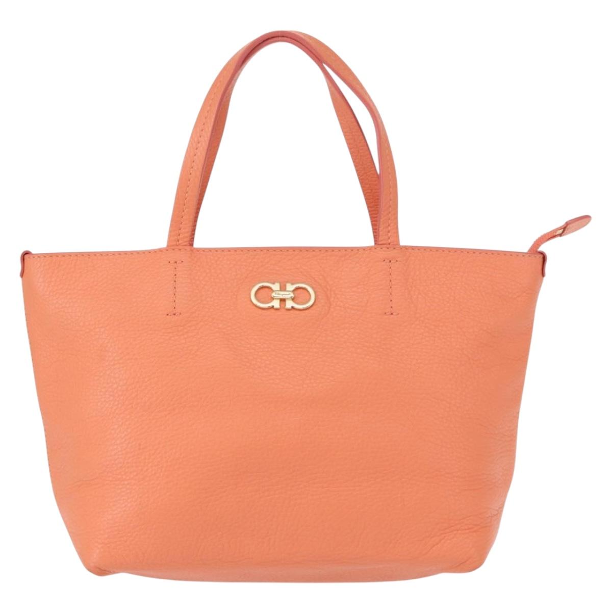 Salvatore Ferragamo Gancini Hand Bag Leather Pink Gold Auth 153980